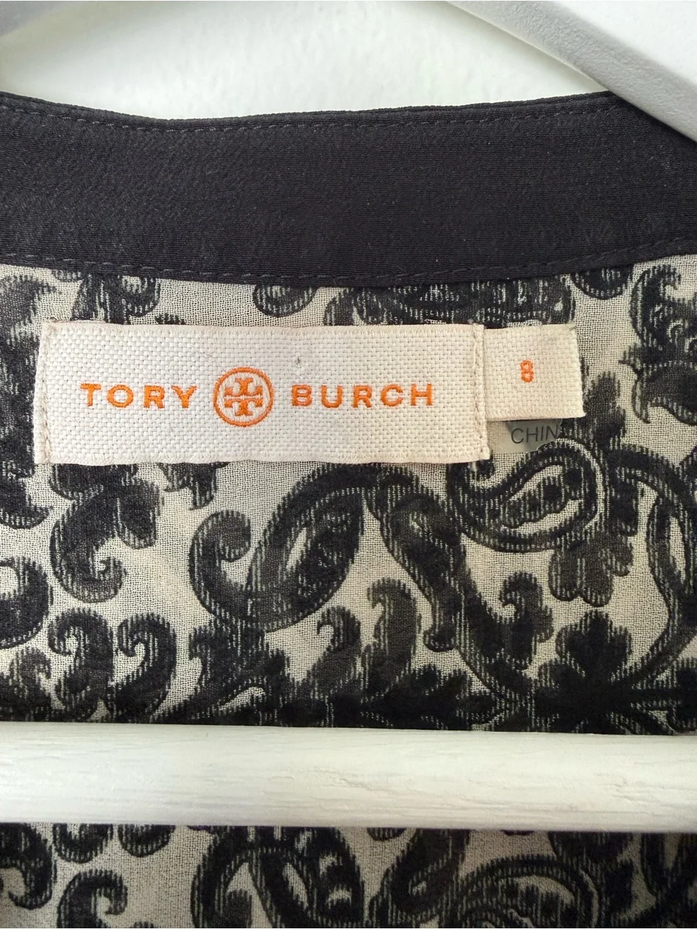 Tory Burch Melissa Paisley Tunic Blouse Black Cream 8
